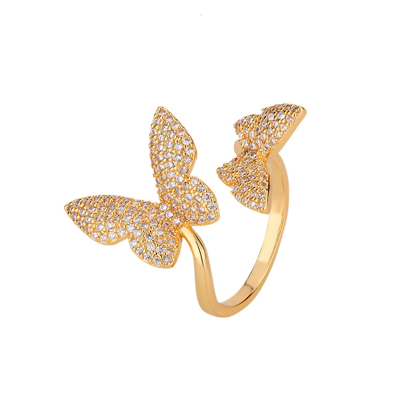 Cross-border Hot-selling Creative Fashion Ring Personality Butterfly Open Designer Ring Ring European And American Style Luxurious High-end Full Zirco