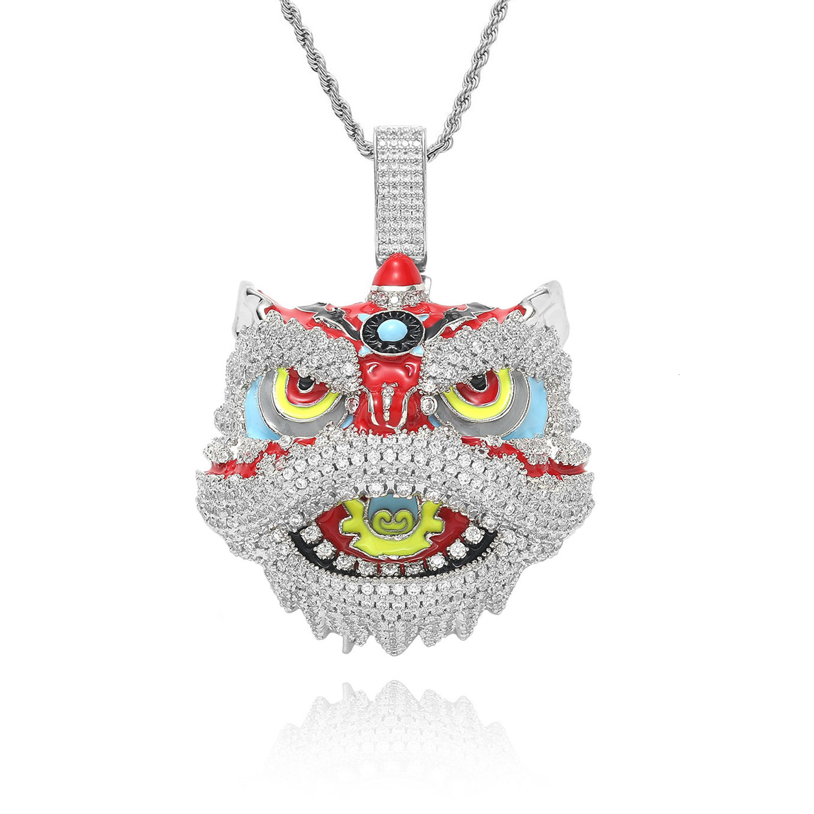 Hip Hop Lion Pendant Hip Hop Copper moissanite Colorful Lion Head 925 silver Necklace Fashion Accessories
