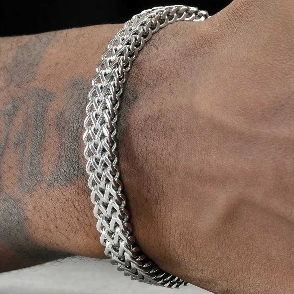 8mm Stainless Steel Braided Double Rows Front and Back Fish Scale Bracelet Simple No Fading Men Bracelet Hip Hop JewelryT251110