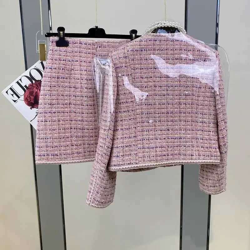 Women Elegant Vintage Tweed Fragrant Y2K Suit Jacke Coat Top And Skirt Two Piece Set Outfit Winter Jacquard Party Chic Clothing W251110