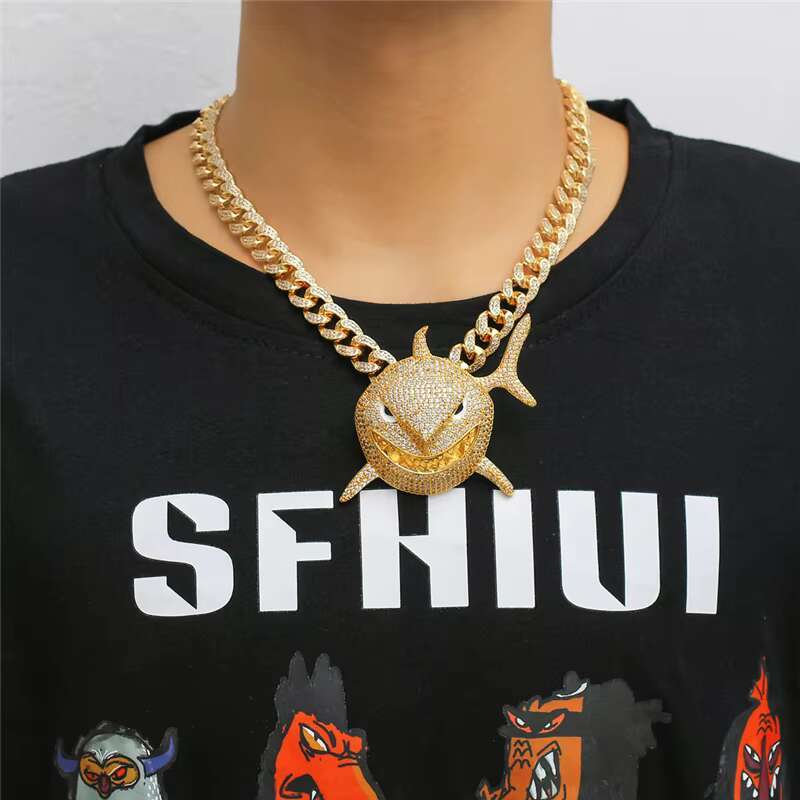 Hip Hop Fashion Jewelry White Gold 925 Sterling Silver Iced Out D VVS Diamond Pendant Big Shark Custom Moissanite Pendant Mens