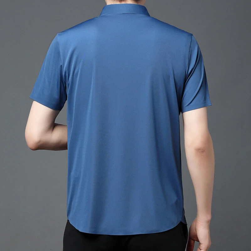 Mens Ultra Stretch Short Sleeve Shirt Business Casual Breathable Stretchable Abrasion-Resistant Solid Color Short Sleeve Shirt 250408