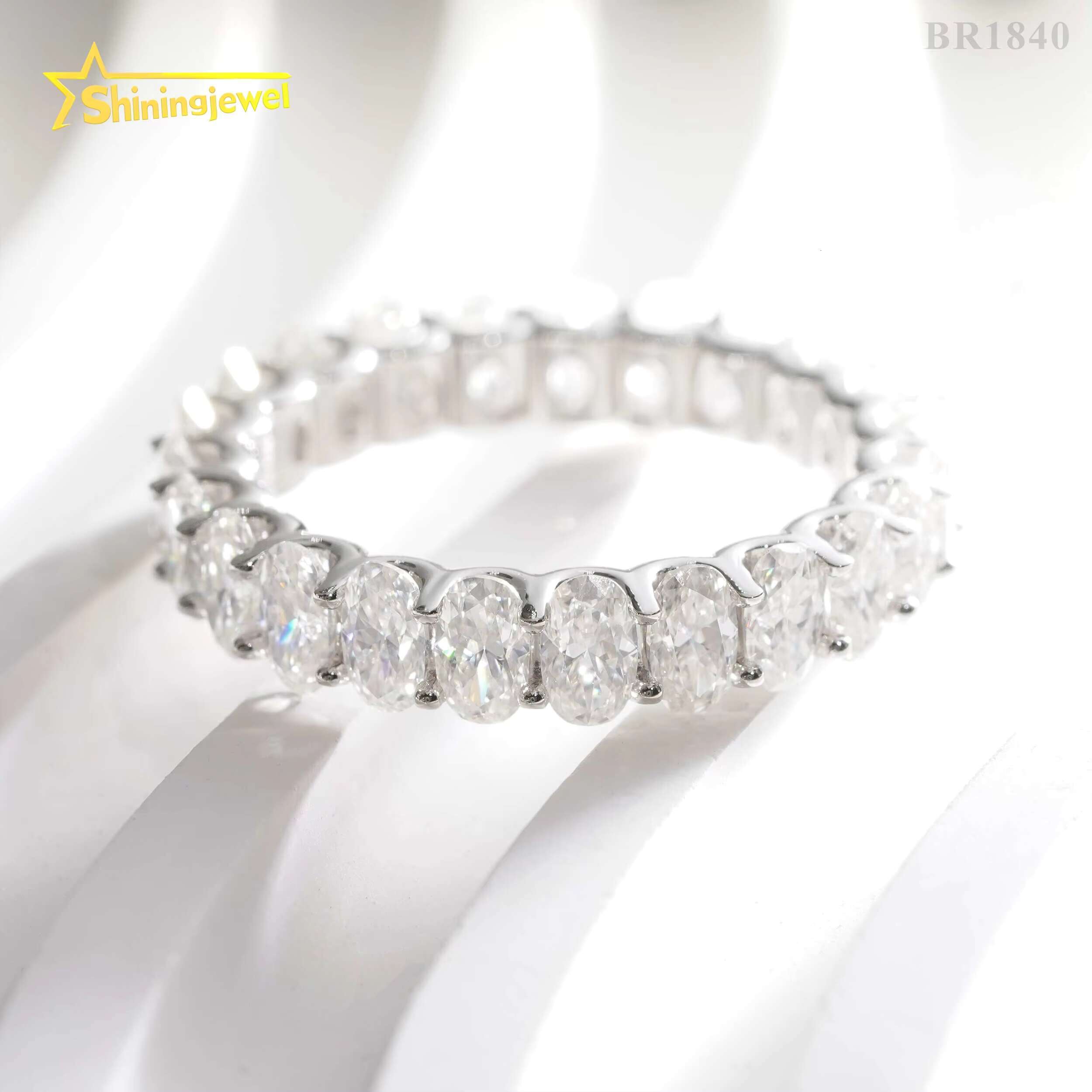 Wholesale 3*5MM 4*6MM Gold Plated 925 Sterling Silver Fine Jewelry Iced Out Diamond Oval Moissanite Hip Hop Eternity Band Ring