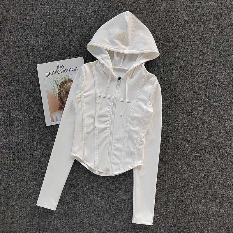 Women's Fiess Coat Hooded Cardigan Tight Quick-Dry Sports Jacket Running Training Shirt Yoga Clothes Long Sleeve Sport Jacke