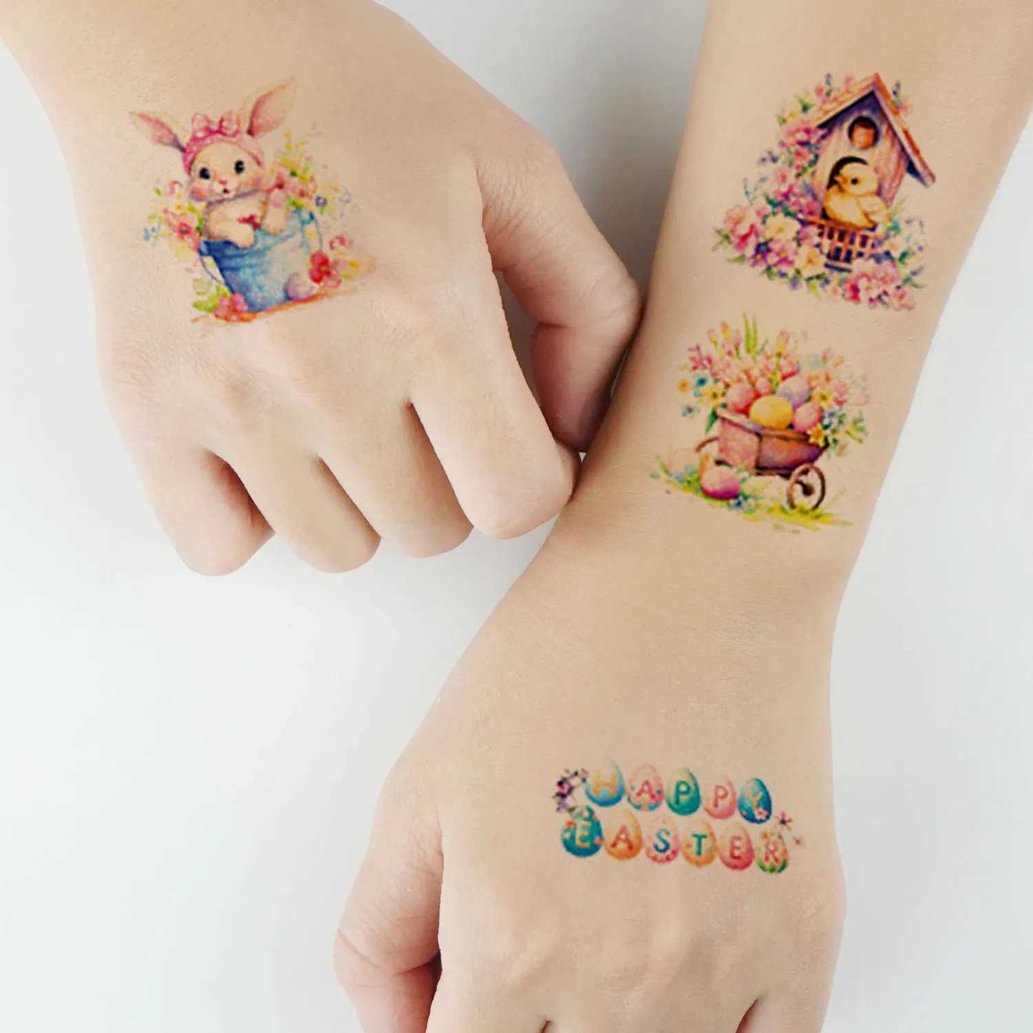 144 cartoon Easter series elements flashing patterns temporary tattoo stickers cute rabbit Easter egg pattern tattoos W250410