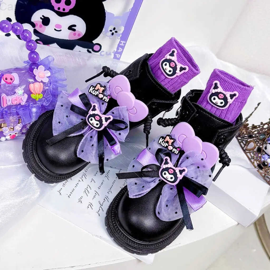 Sanrio Kids Princess Shoes Cute Kuromi Soft Sole Girls Leather Boots Comfort Non-Slip Autumn Winter New Children Short Boots H2511101
