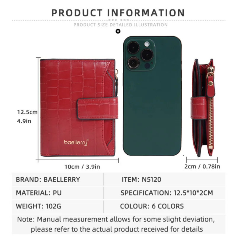 New Fashion Short Wallet For Women Fashionable Pu Multi-Functional Money Clip Zipper Buckle Multi-Slot Card Case Coin Purse R251110