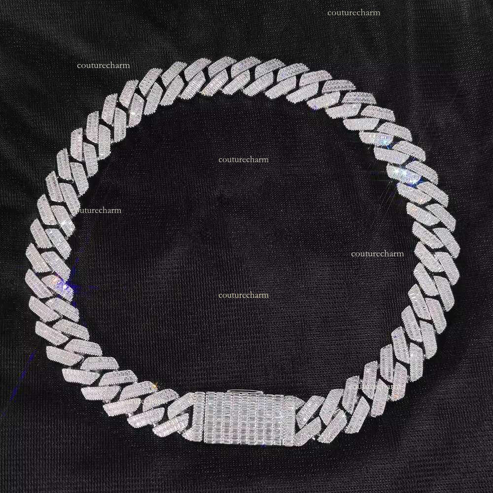Customized 20mm 2 Rows Baguette CZ Zircon Iced Out Miami Cuban k Chain Bracelet Bg Brass Hip Hop Jewelry Necklace