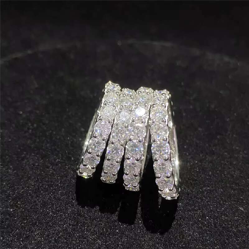 D Color VVS1 Moissanite Diamond Eternity Ring Excellent Cut Round Moissanite Gemstone Hip Hop Ring S925 Cuban Ring