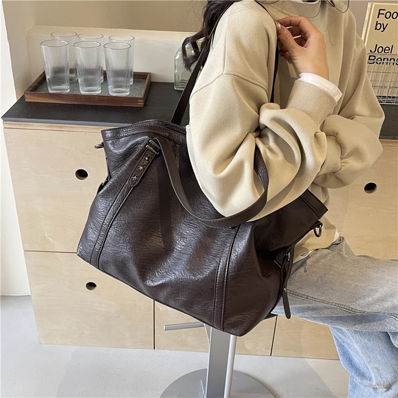 MOODs Large Size Handbag Soft PU Leather Solid Color Capacity Shopping Bag Shoulder Cross High Quality 250401