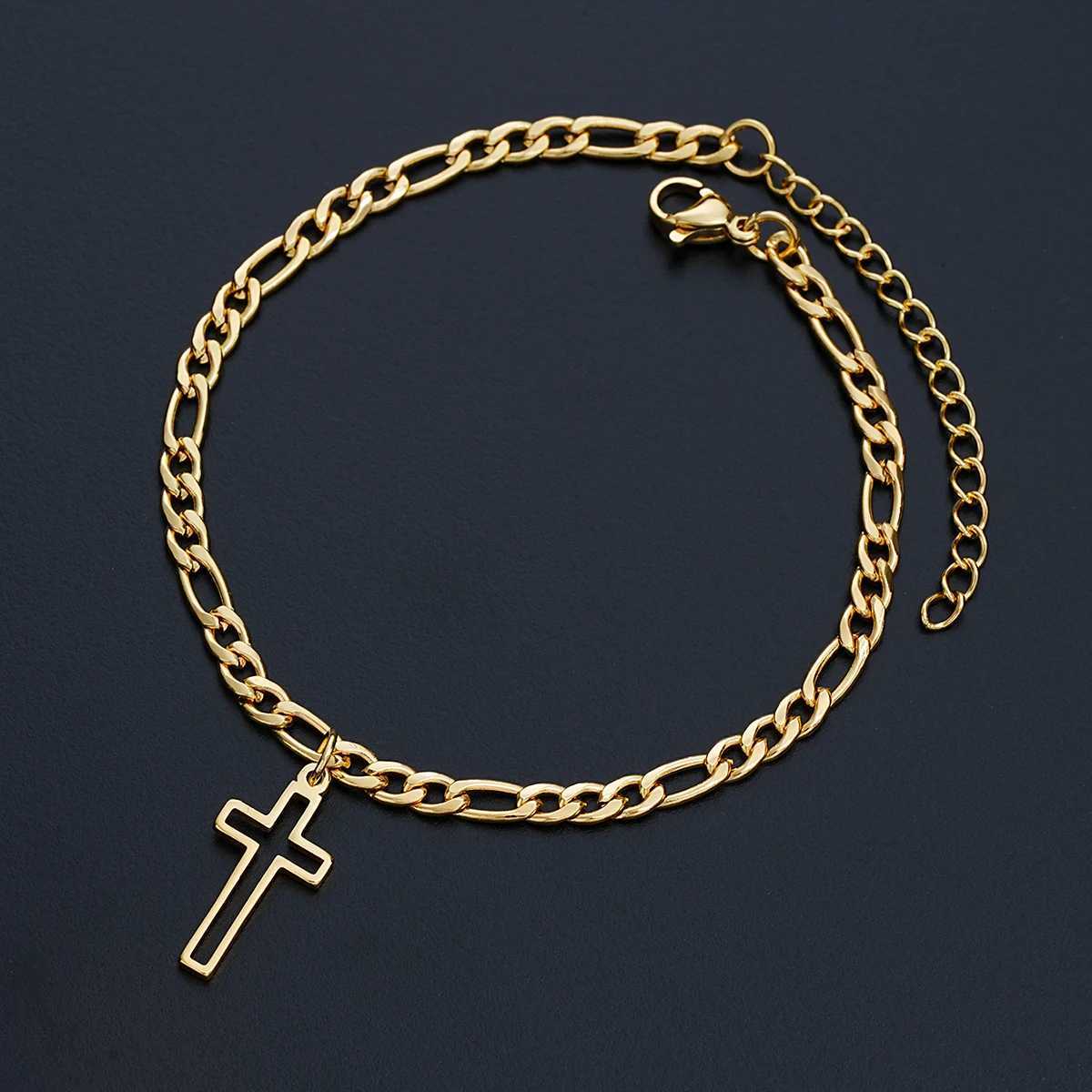 Fashion Cross Pendant Bracelet For Men Women Stainless Steel Gold Color Hollow Cross Cuban Bracelets Hip Hop Punk Jewelry GiftsT251110