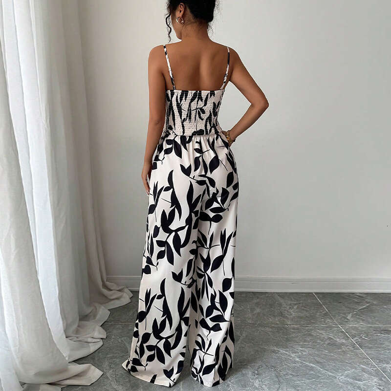 Amazon Cross-Border Foreign Trade Zebra Pattern Strap Jumpsuit Women's Clothing 2025 Summer European and American Sexy One-Piece Long Pants for W