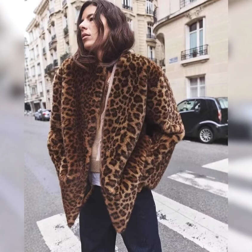 New winter fur coat Print Faux Winter Animal Women's Fashion Fur Coat Luxury