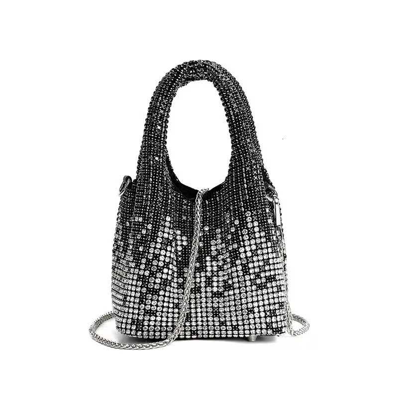 Crystal Shiny Rhinestones Diamond Bucket Bag Women Handbag Gradient Color Evening Bag Wedding Party Clutch Purse Crossbody Bag R251110