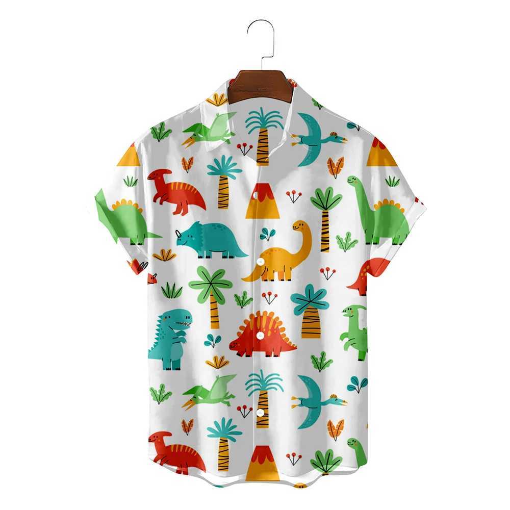 Interesting dinosaur Hawaiian shirt 3D printed casual mens summer beach short sleeved shirt fashionable mens vocal lapel Camissa X250410