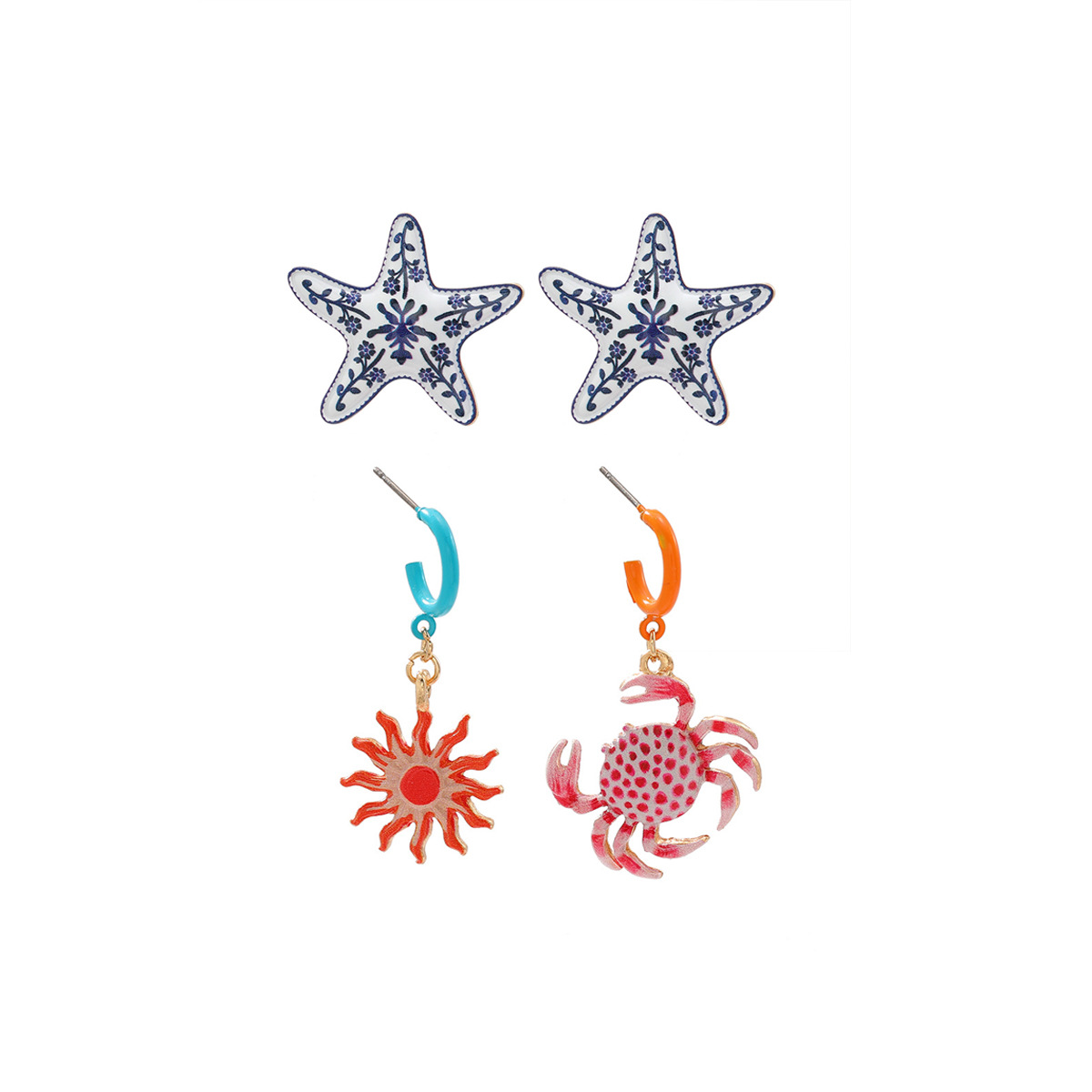 Exquisite Crab Sunflower Pendant Earrings Charming Girls Summer Beach Vacation Style Earrings Fashionable Style Earrings