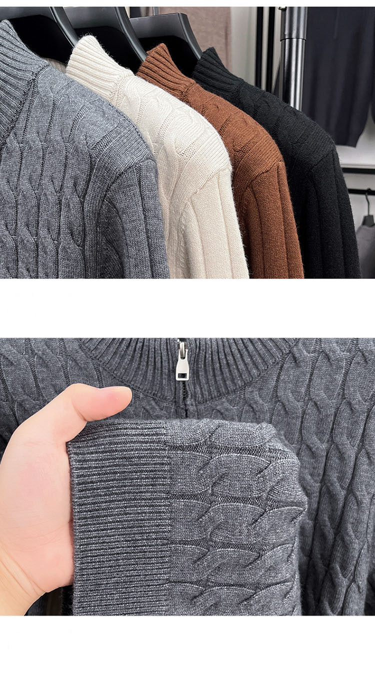 Men's half-turtleneck twist knitted sweater autumn and winter warmth zipper /button multi-style multi-color optional casual all-match thick knit 