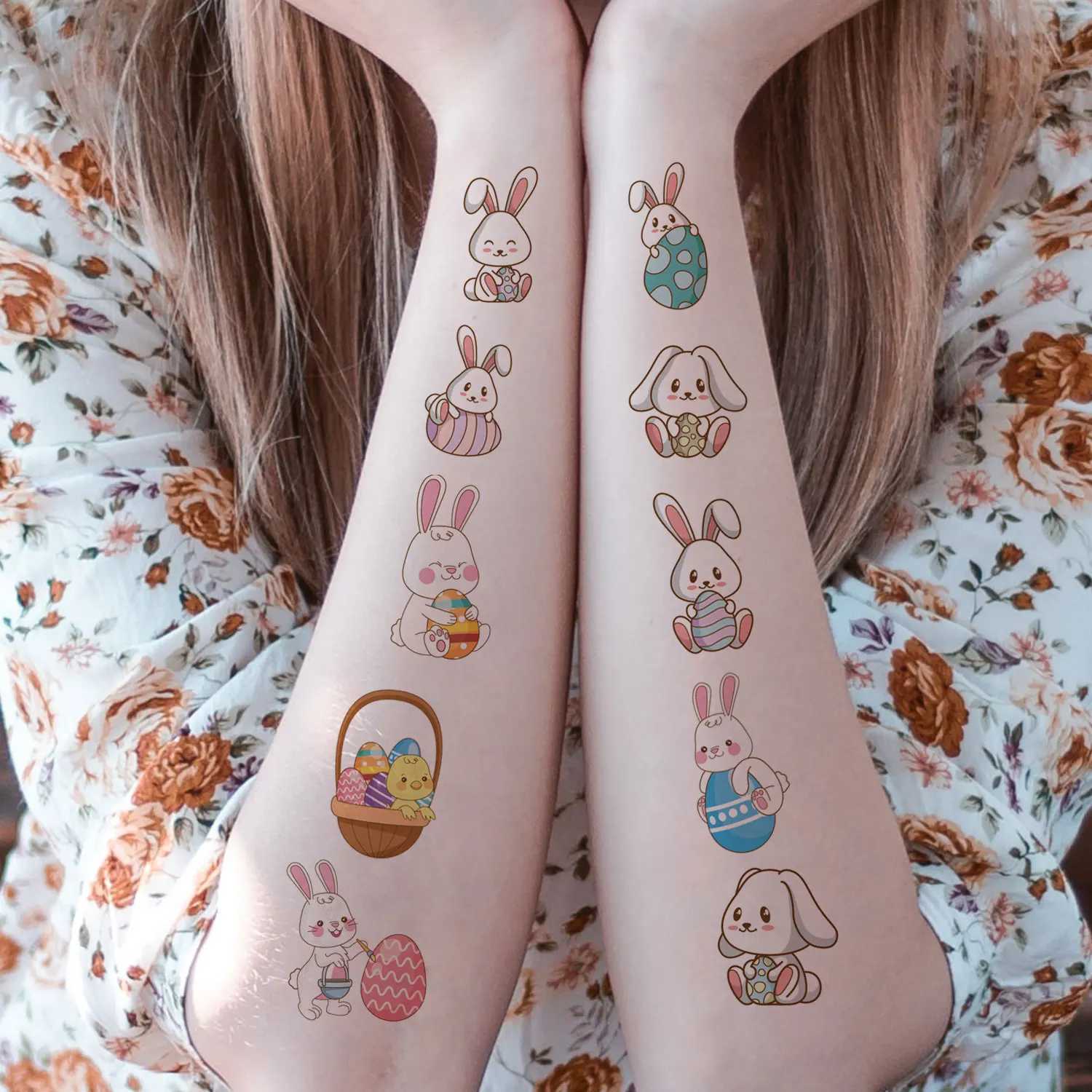 10 sheets (120 patterns) cartoon Easter temporary tattoo stickers cute rabbit Easter egg patterns Easter gift decoration stickers W250410