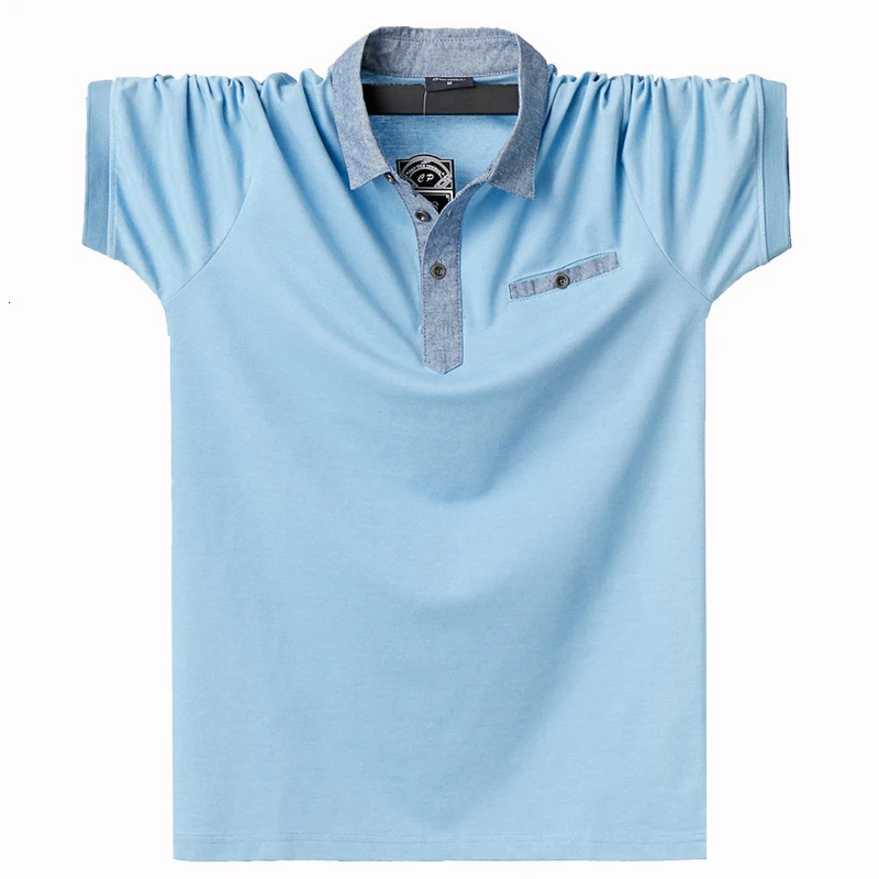 Large 6XL 5XXL summer mens polo shirt cotton short sleeved pocket oversized solid top tee 250410