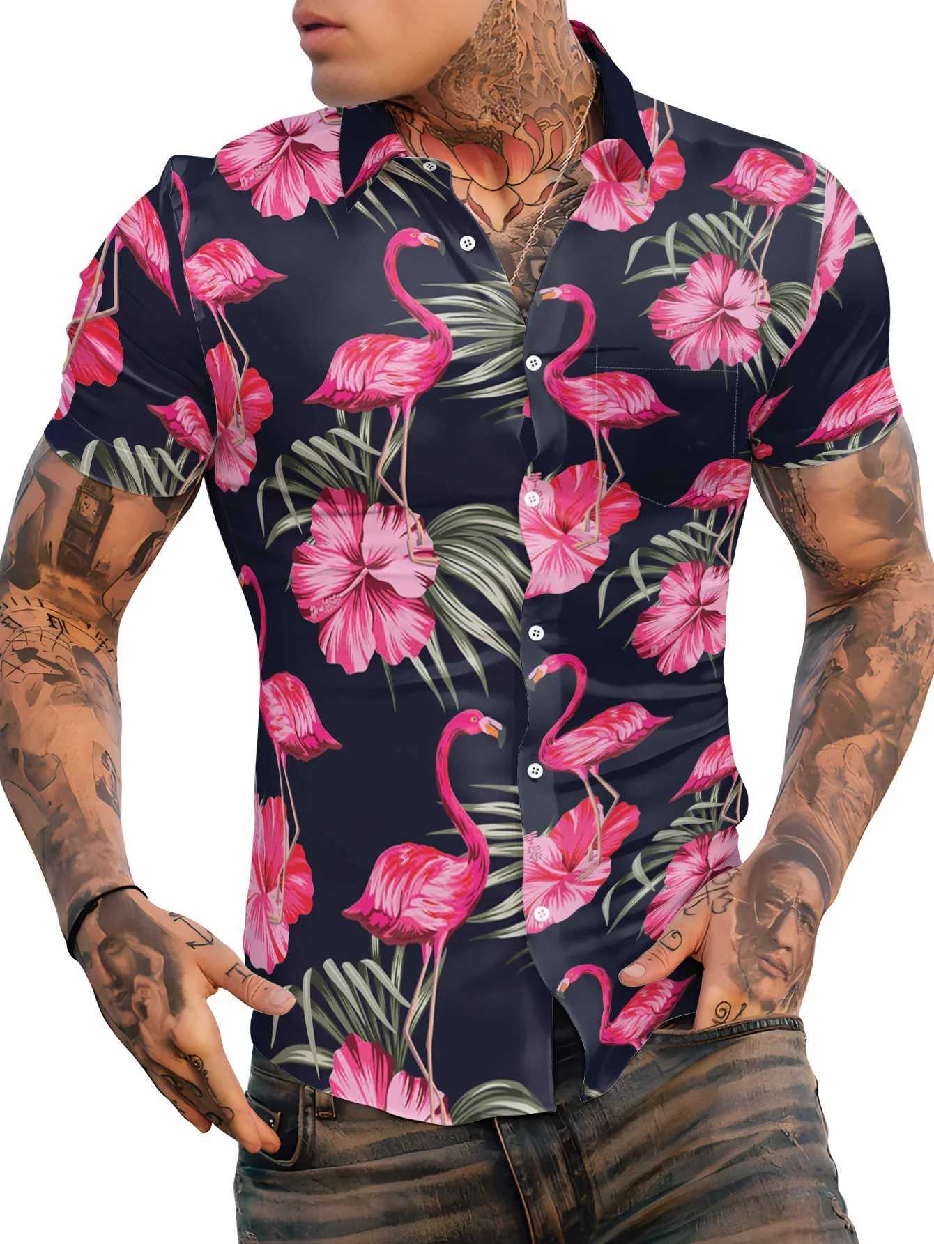 Clilsmap Mens Hawaiian Shirt Summer Beach Casual Short Sleeve Button Down Shirt Tropical Holiday Beach Shirt with Pocket X250410