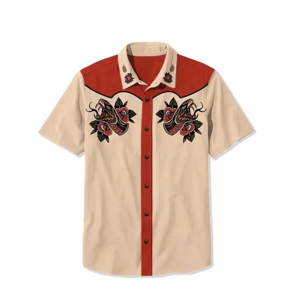 Retro Tattoo 100% Cotton Shirt Mens Hawaiian Shirt Summer Short Sleeve Button Down Casual Shirt Classic Holiday Beach Top X250410