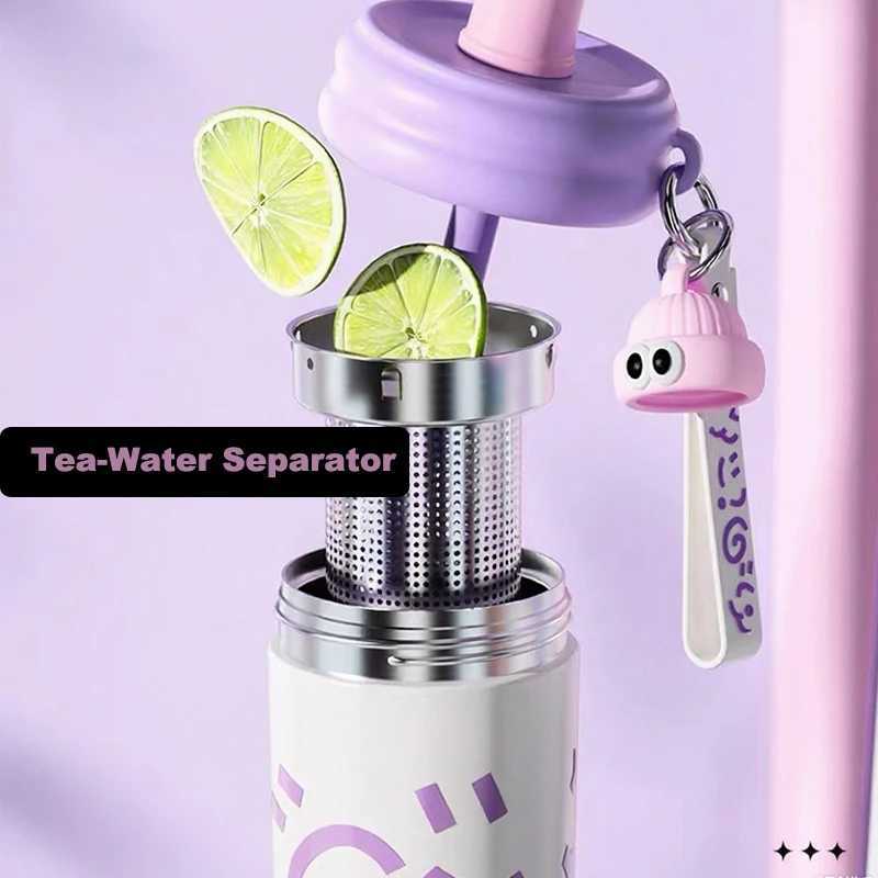 Fashionable cup 600ML Stainless Steel Straw Cup 2025 Trendy Insated Water Bottle for Wen Girls Kids Travel Thermos with Carry Y251110