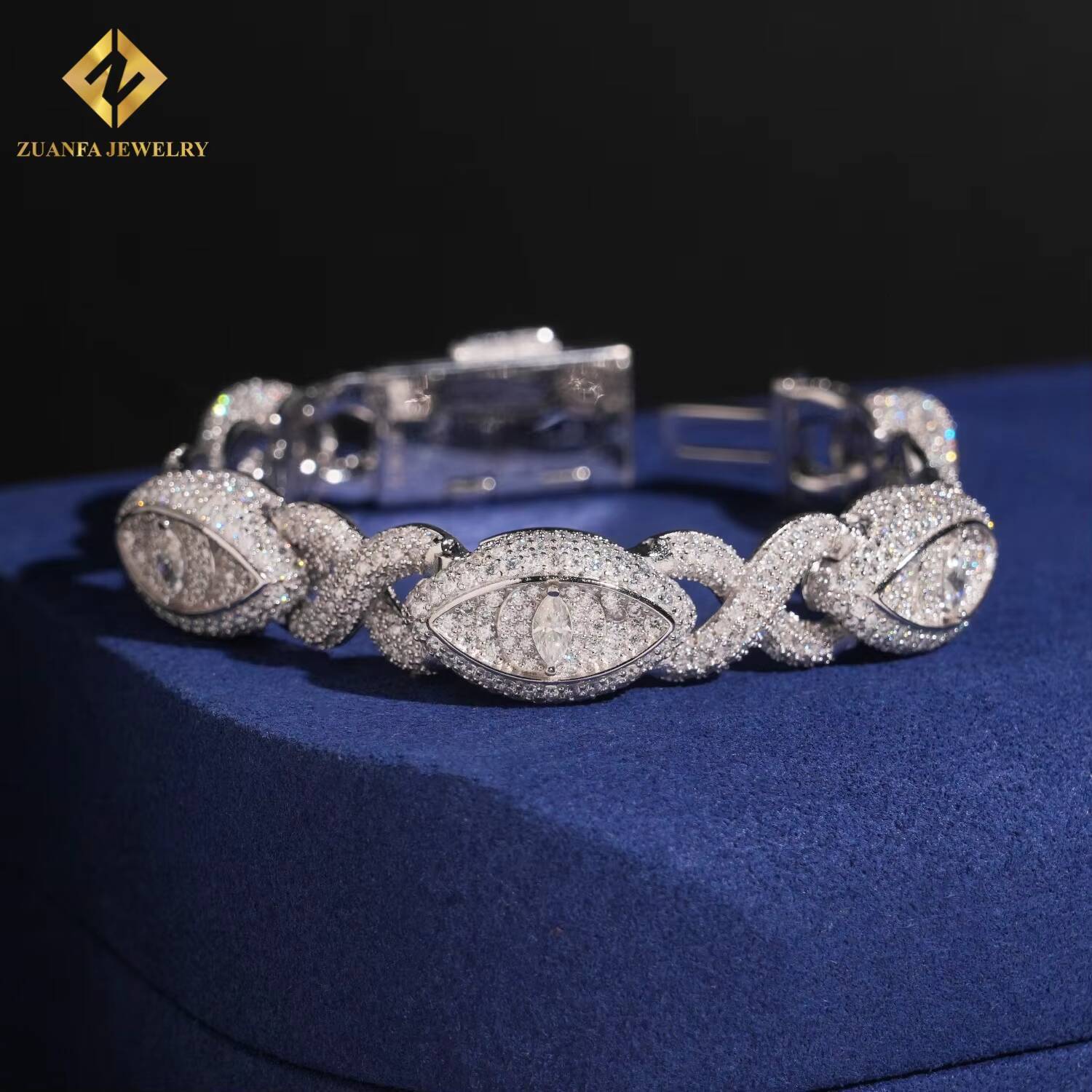 Hip Hop Jewelry Iced Out VVS Moissanite Marquise Diamond 925 Sterling Silver Evil Eyes Bracelet for Men