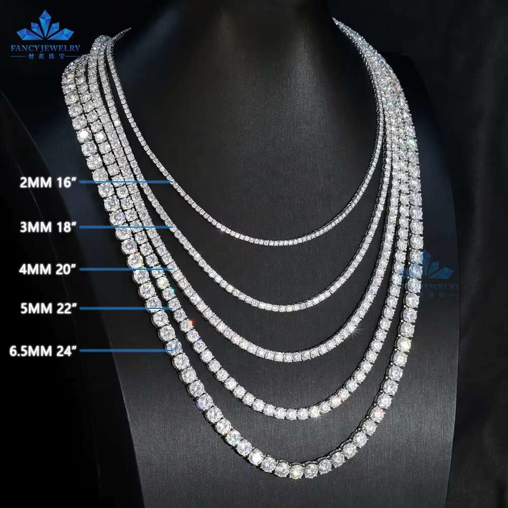 Pass Tester Big Hip Hop Jewelry 3.0mm-6.5mm VVS Silica Sier Iced Tennis Chain Necklace