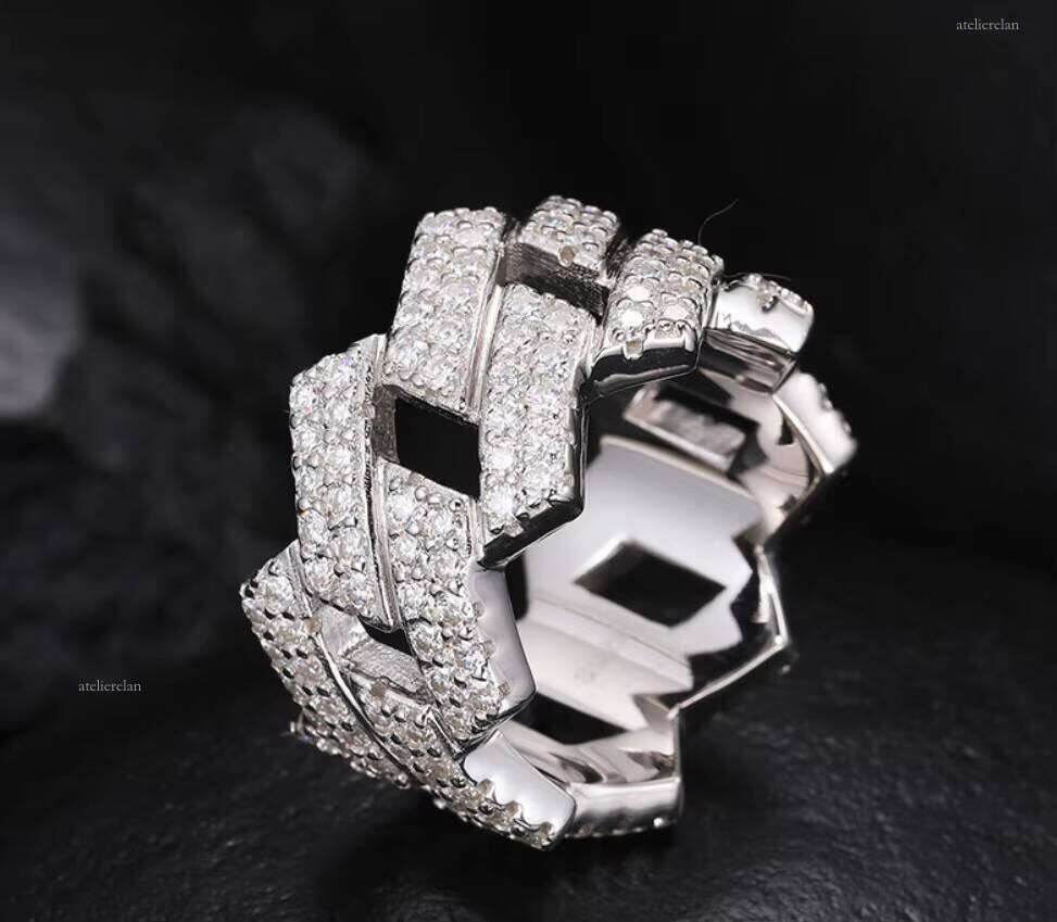 Wholesale Factory Price Stock Jewelry 925 Silver Iced Out 2 Row Diamond Cuban Silicon Stone Hip Hop Ring