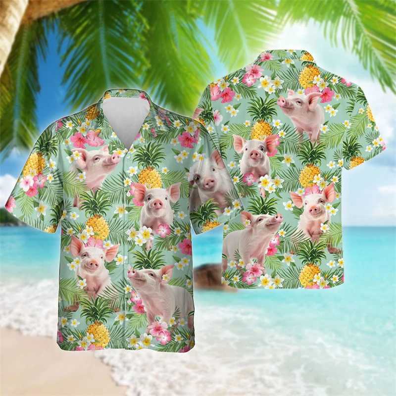 Interesting animal pig 3D printed beach shirt cute pet graphic shirt mens casual Hawaiian surfing short sleeved boy shirt X250410
