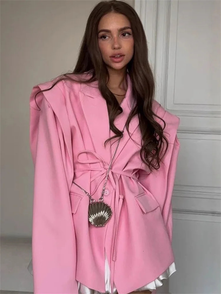 Tossy Elegant Commute Suit jacket Female LaceUp Loose Pocket Patchwork Lapel Party Looks Outwear For Women Bandage Coat 251110