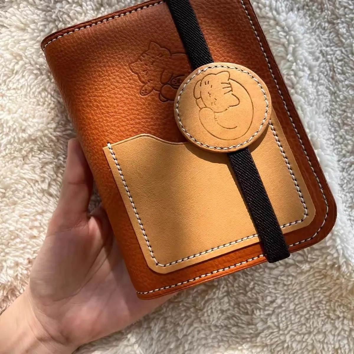 Cute cat A7 notebook retro brown detachable loose-leaf notepad 2 binders portable leather schedule plannerwhith 80 pages 250410