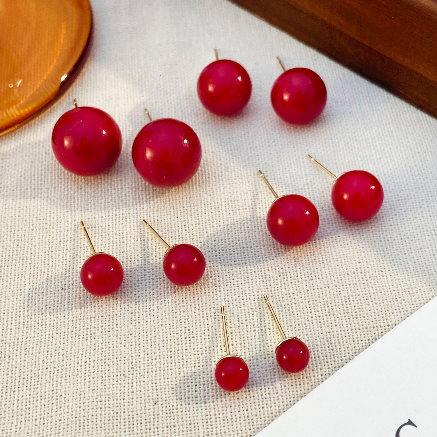 for Women New Year Elegant Fashion Commuting Ancora Red Cherry Bean Stud Earrings
