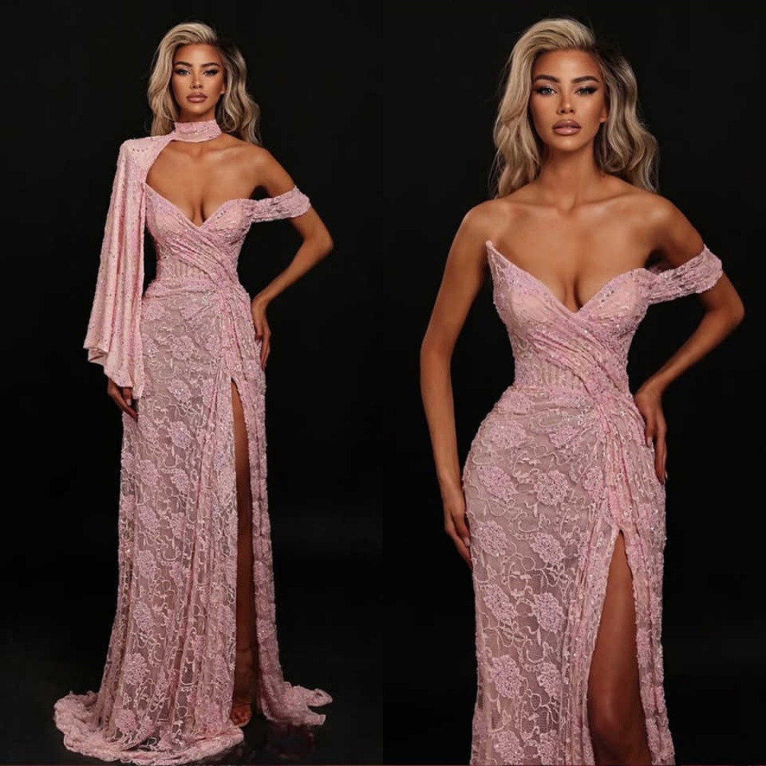 Shine Mermaid Prom Gown 3D-Lace Evening Dress Side Slit Party Prom Dresses Sexy Bridal Gowns vestido de novia Size Customized Robes De Mariee L251024