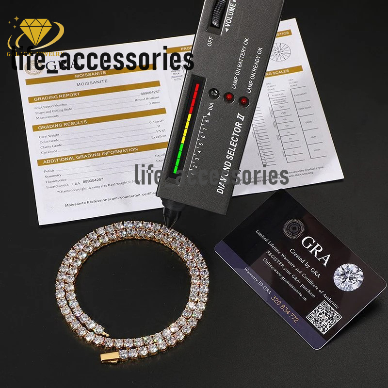Trendy 2mm 3mm 4mm 5mm Moissanite Tennis Chain Women Jewelry 925 Silver Chain Gold Plated VVS Diamond Tennis Bracelet Necklaces