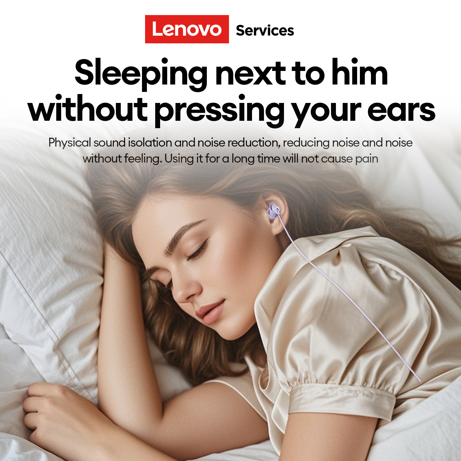 LenovoService Wired Earphones Y107 Type-C In-Ear 3.5mm Sleep Headphones Noise-Cancelling for Gaming Music with HD Mic Stereo Sound, Lightweight Cloud-
