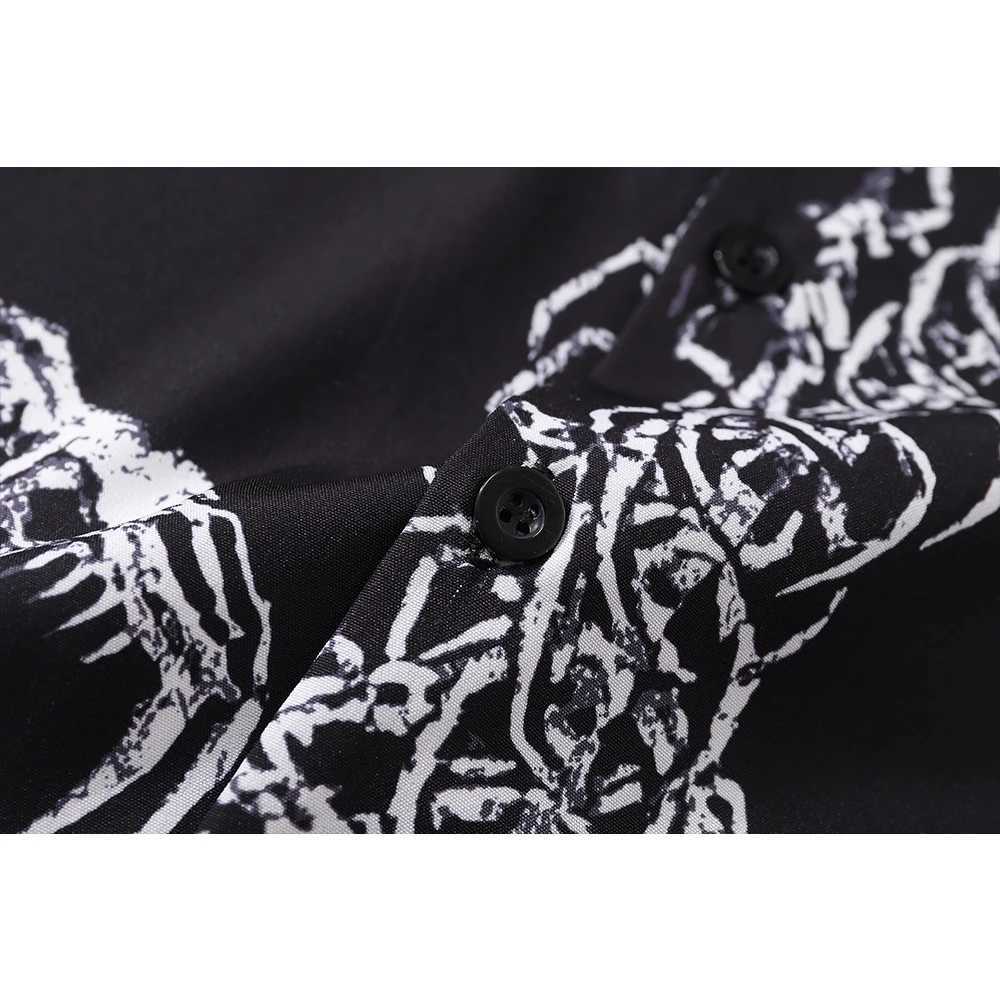Black Skeleton Dragon casual mens summer thin material mens neck shirt short sleeved top X250410