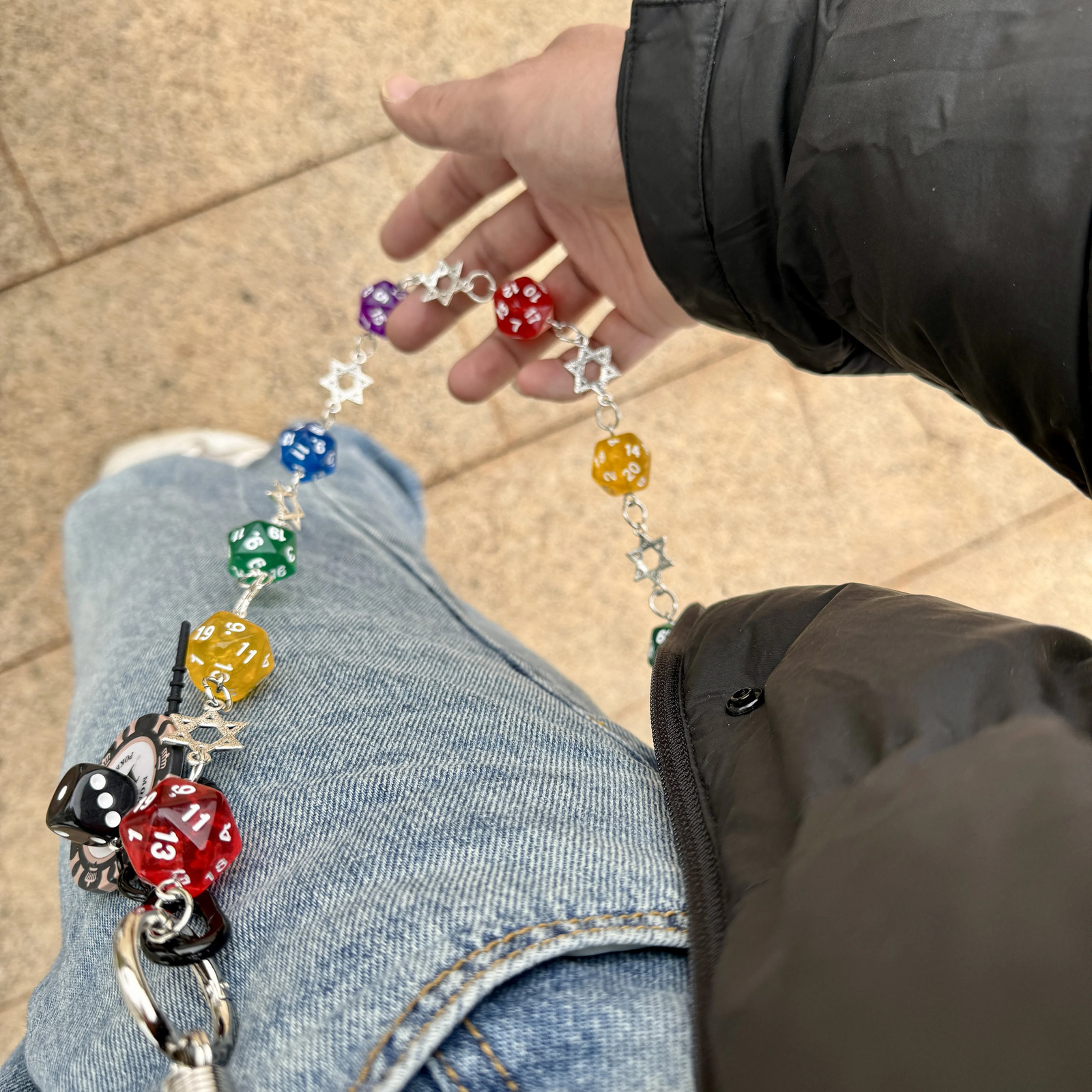 Original hiphop punk style pants chain multifaceted dice fashion version n bag pendant unisex 250410