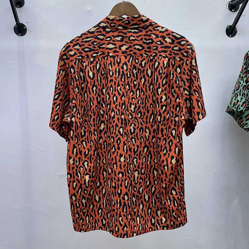 Best quality mens lapel short sleeved streetwear summer loose retro Hawaiian WACKO MARIA shirt leopard print X250410