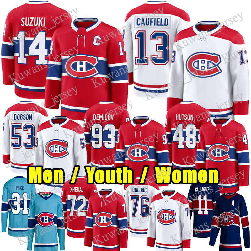 #13 Cole Caufield montreal hockey jersey #14 Nick Suzuki Lane Hutson Juraj Slafkovsky canadians jersey Ivan Demidov Zack Bolduc Laine Noah Dobson Arber Xhekaj jersey