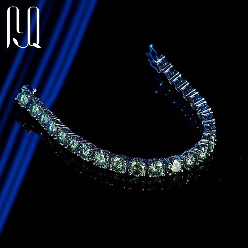 3/4/5/65mm Summer Color Blue Green Moissanite Tennis Bracelet 925 Sterling Silver Tennis Bracelet Green Moissanite Tennis Chain