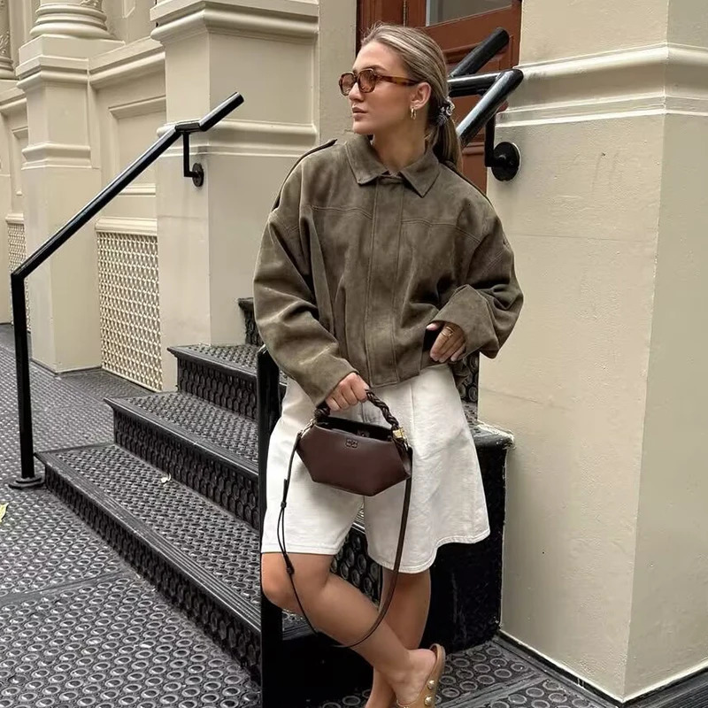 Womens Jackets Autumn Fashion Loose Bat Sleeves Elegant Chic Street Youth Long Coats 251110