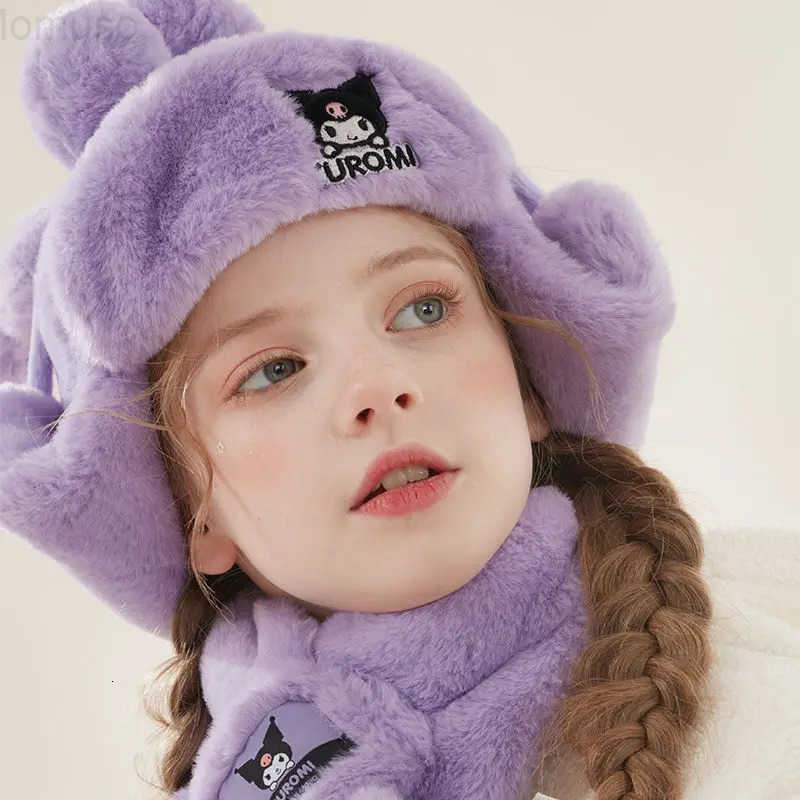 Sanrio Kawaii KUROMI MY MELODY Girls Hat Thickened Plush Autumn and Winter Childrens Warm Winter Cinnamorol Ear Protection Hat H251110