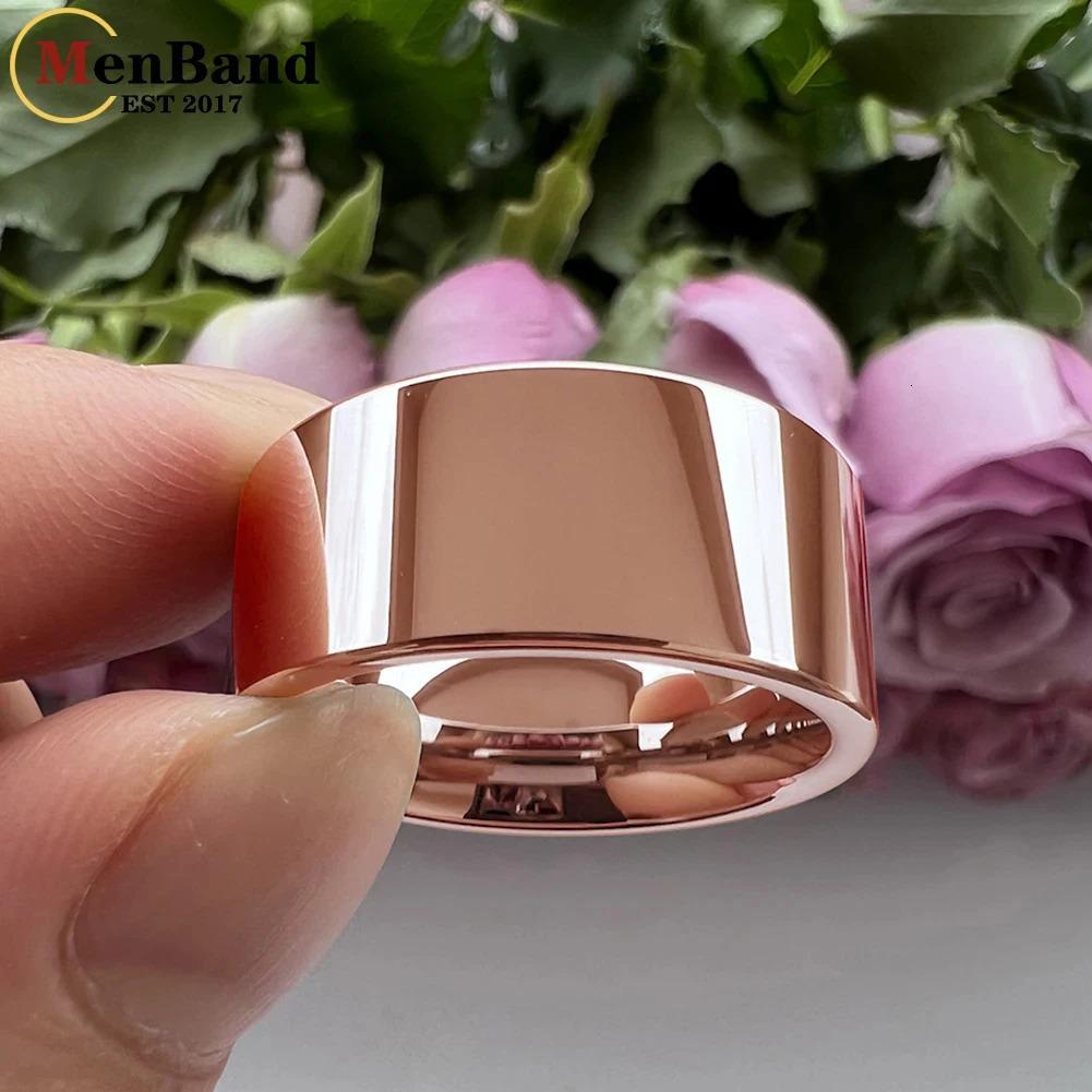 MenBand Gold Color 10MM 12MM Wide Glossy Large Mens Ring Shiny Wedding Ring with Tungsten Flat Finish Comfortable Fit 250409