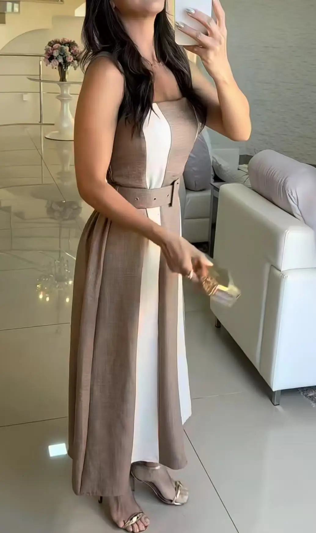 ultra-thin elegant womens Maxi dress fashion comparison with sleeveless long sleeved womens vest casual office womens dress 250409