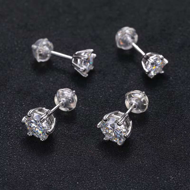 Fine Jewelry 6.5mm Hidden Halo Studs Earrings 925 Sterling Silver Claw Setting Round VVS Moissanite for Womens Party Gift