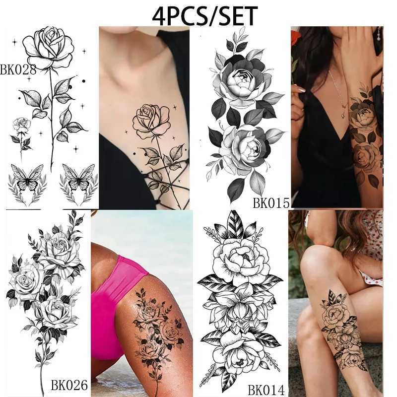Temporary Rose Flower Skin Tattoo Stickers Removable Blossom Flase Tattoos for Apart arm and shoulder Neck Back Flower Tattoos W250410