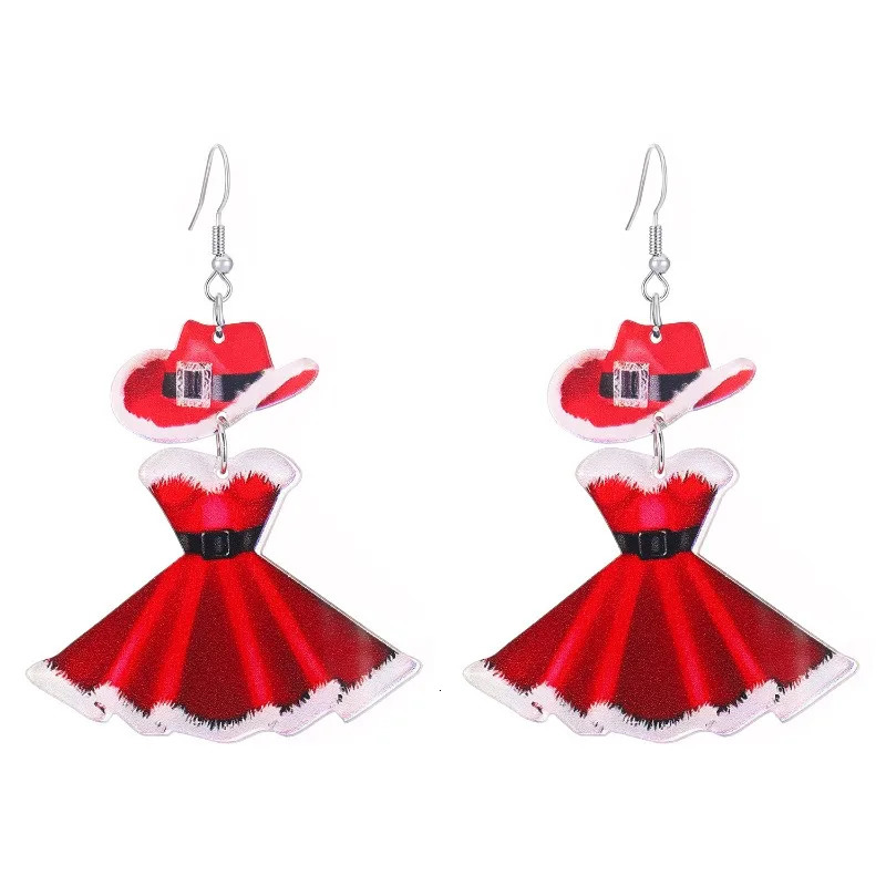 2025 Christmas carnival party acrylic earrings fashionable red dress hat niche earrings for women 251031