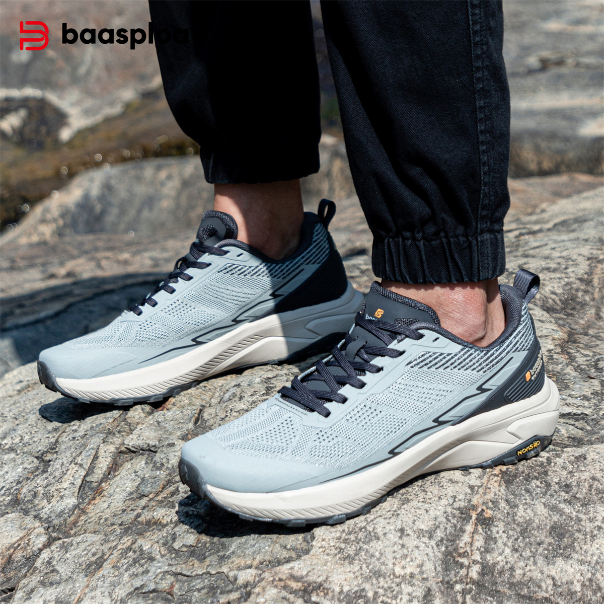 Baasploa Men Mesh Hiking Shoes Outdoor Breathable Non-Slip Walking Shoes Male Casual Wear Resistant Sneakers