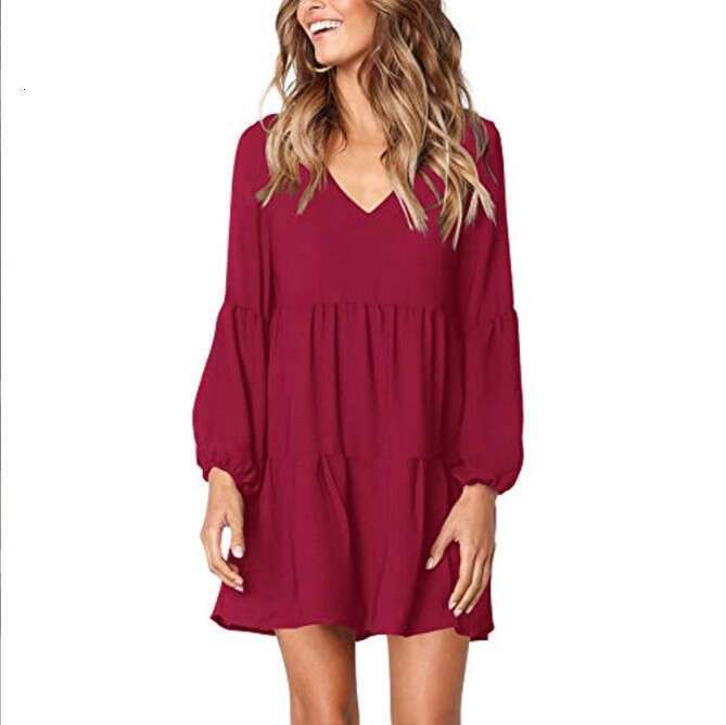 European and American women's V-neck long sleeved polka dot ruffle loose temperament dress 2025 new casual fashion trend clothing